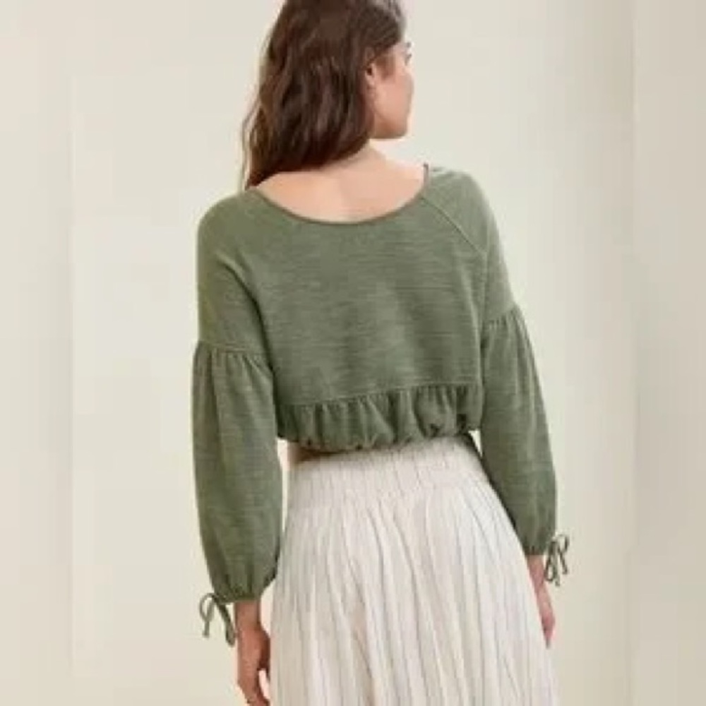 Aerie AE American Eagle Endless Summer Cropped Sweatshirt Olive Green Sz Medium - Picture 2 of 5